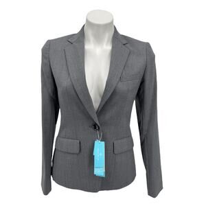 Next Blue One Button Blazer Wool SZ 7 NEW Women's Grey Business Office Classic